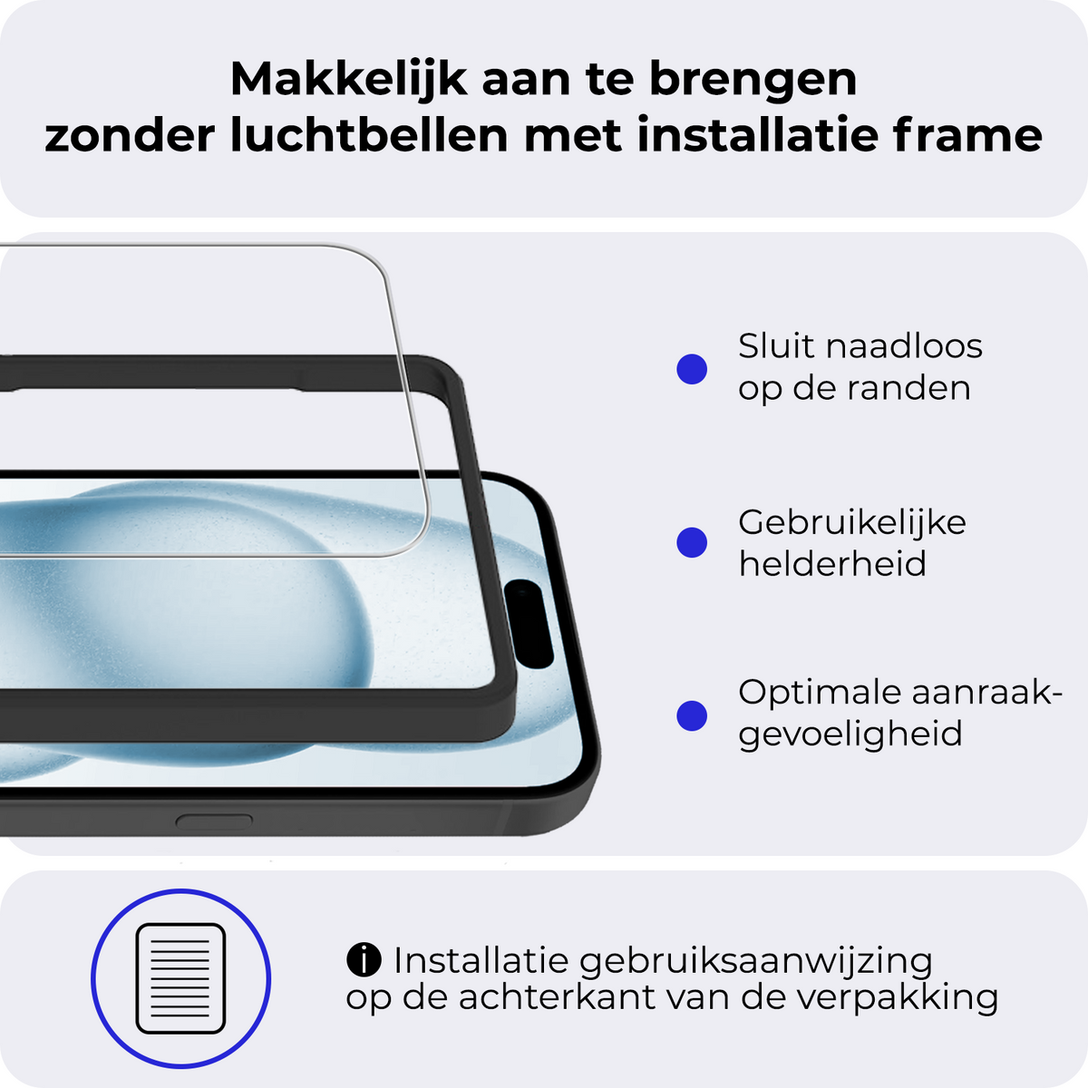 Gehard glazen screenprotector met installatieframe voor iPhone 15 Pro Max