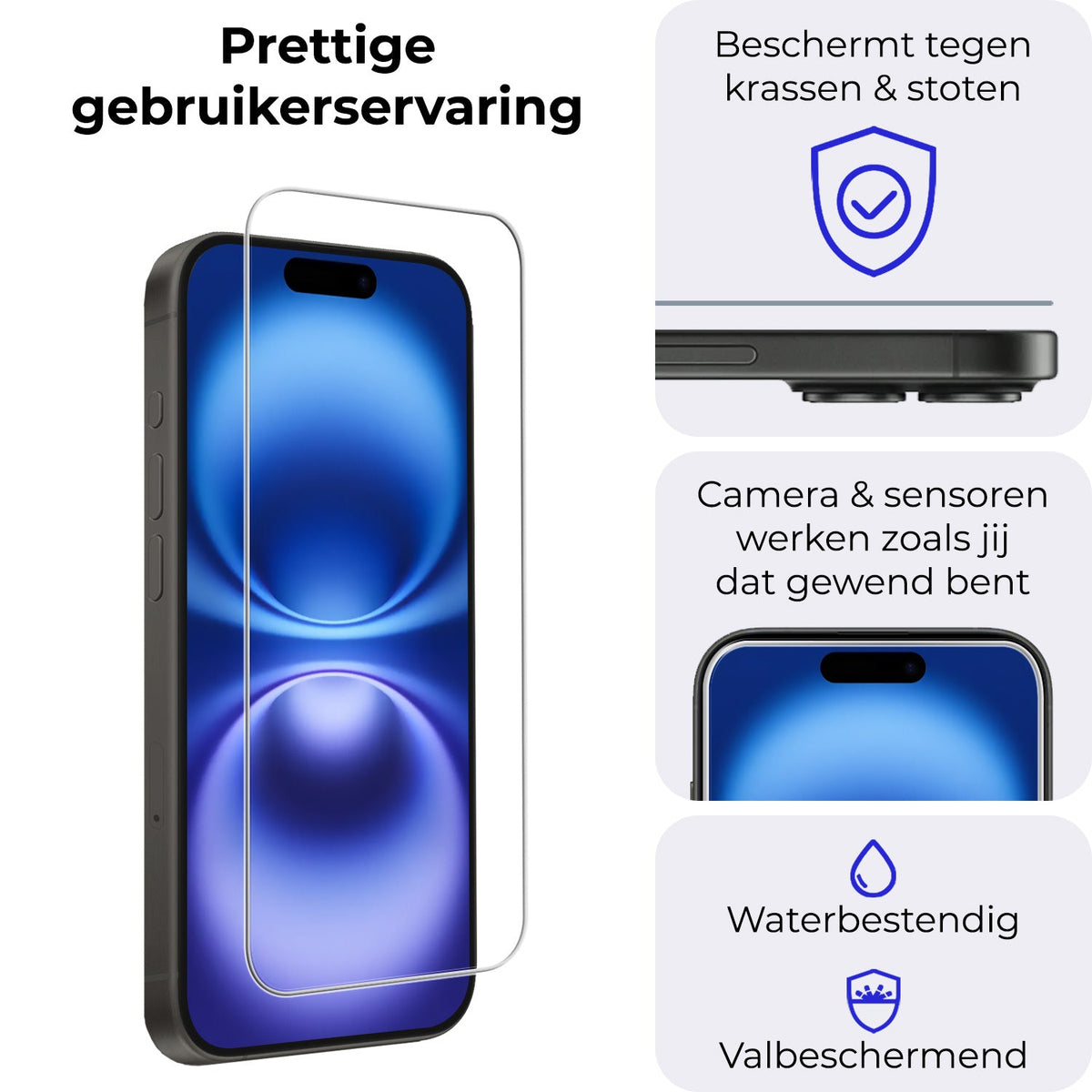 Gehard glazen screenprotector voor iPhone 16 Plus met volledige dekking