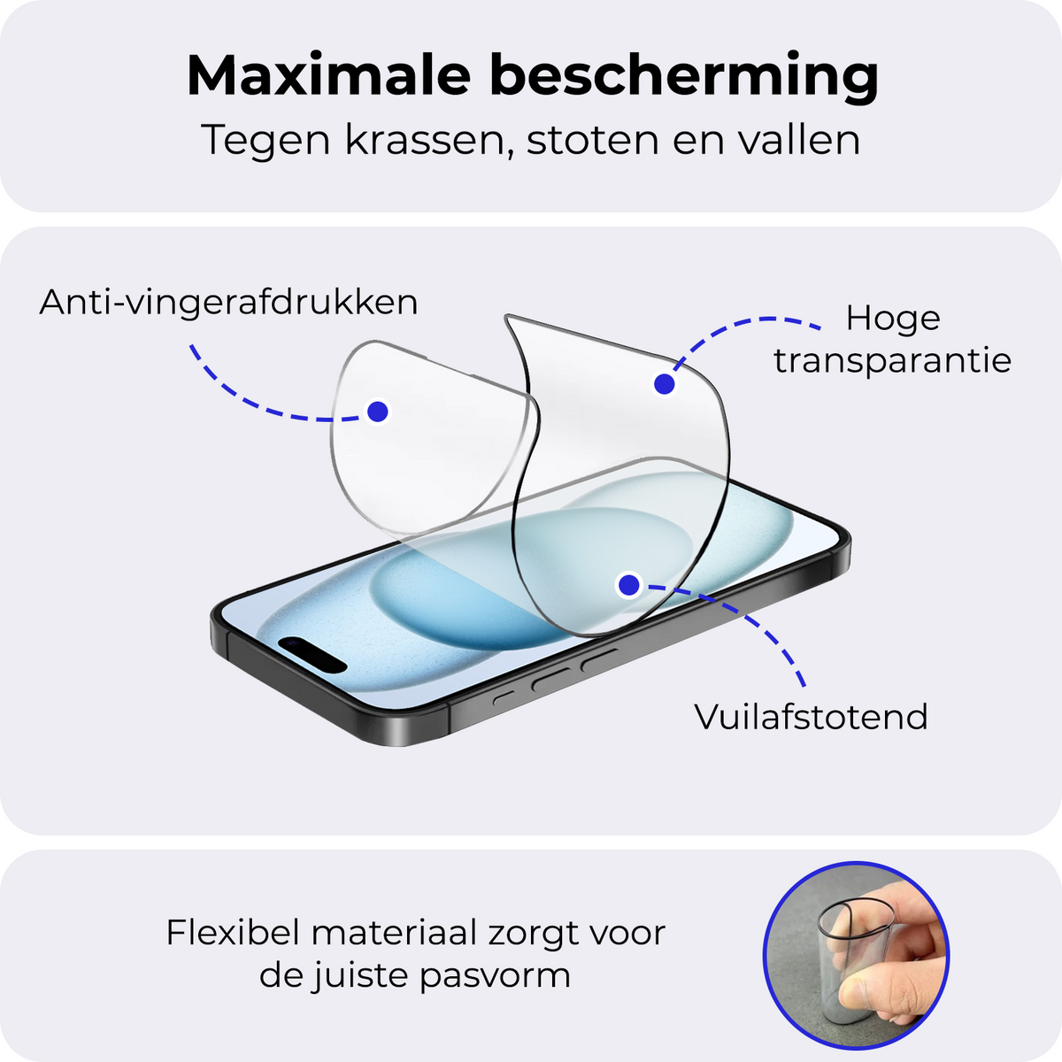 Hybride screenprotector voor iPhone 15 met installatieframe