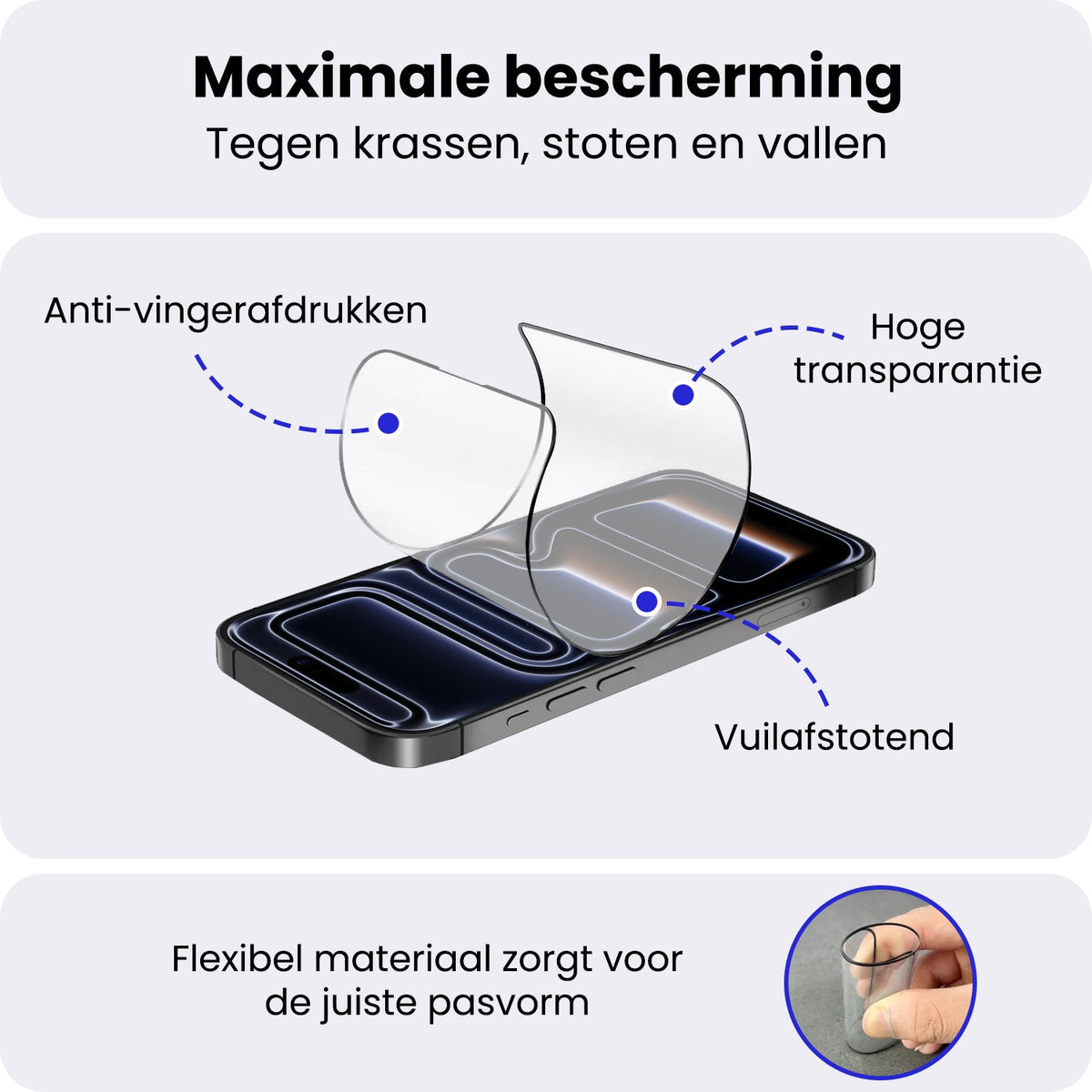 Flexibele glazen screenprotector voor iPhone 17 Pro met installatieframe