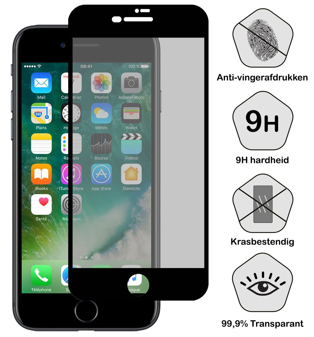 Gehard glazen screenprotector voor iPhone 8 met privacyfilter