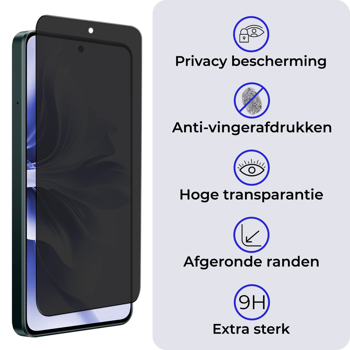 Gehard glazen privacy screenprotector voor OPPO Reno 11F