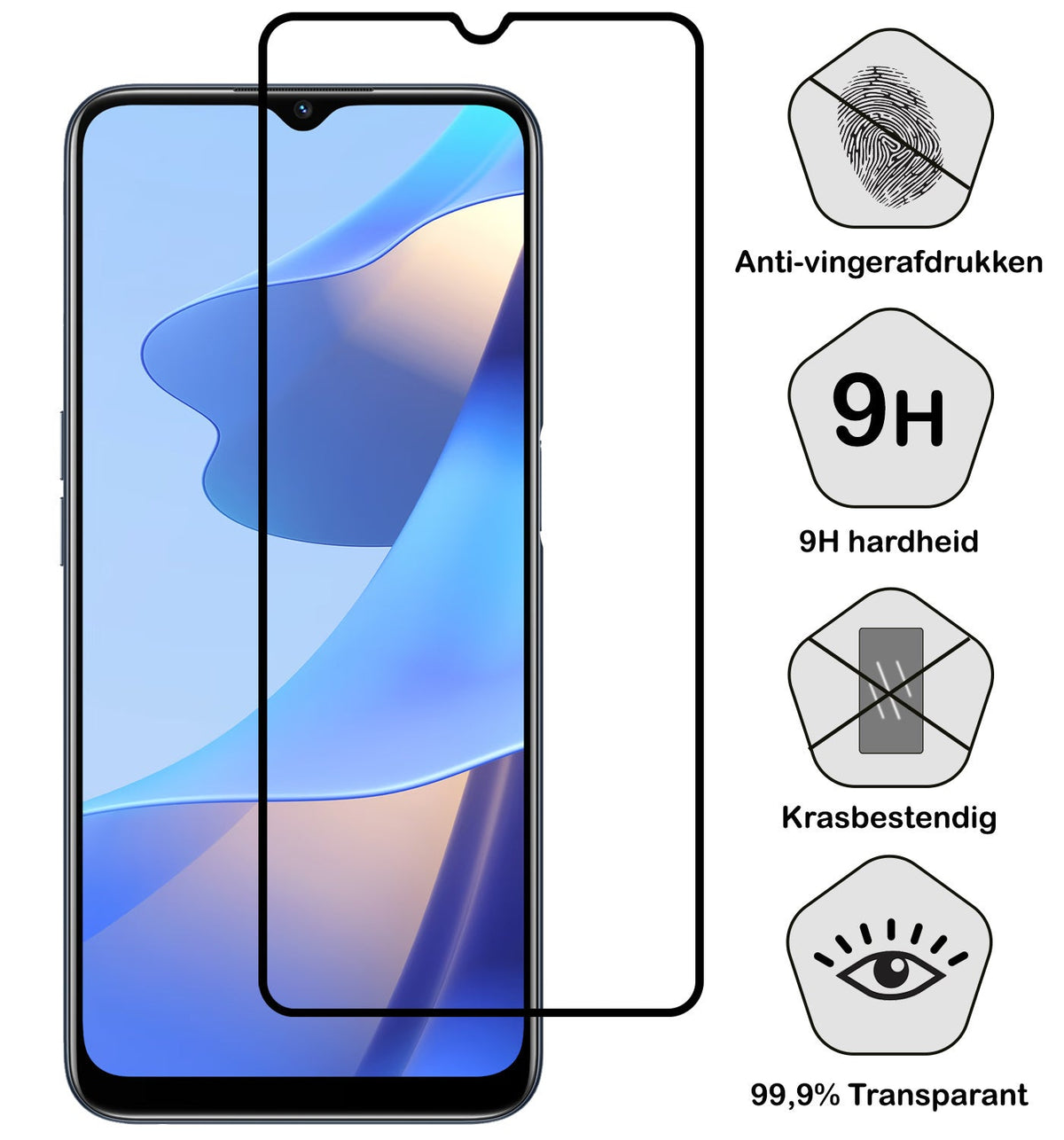 Full screen screenprotector van gehard glas voor OPPO A16s