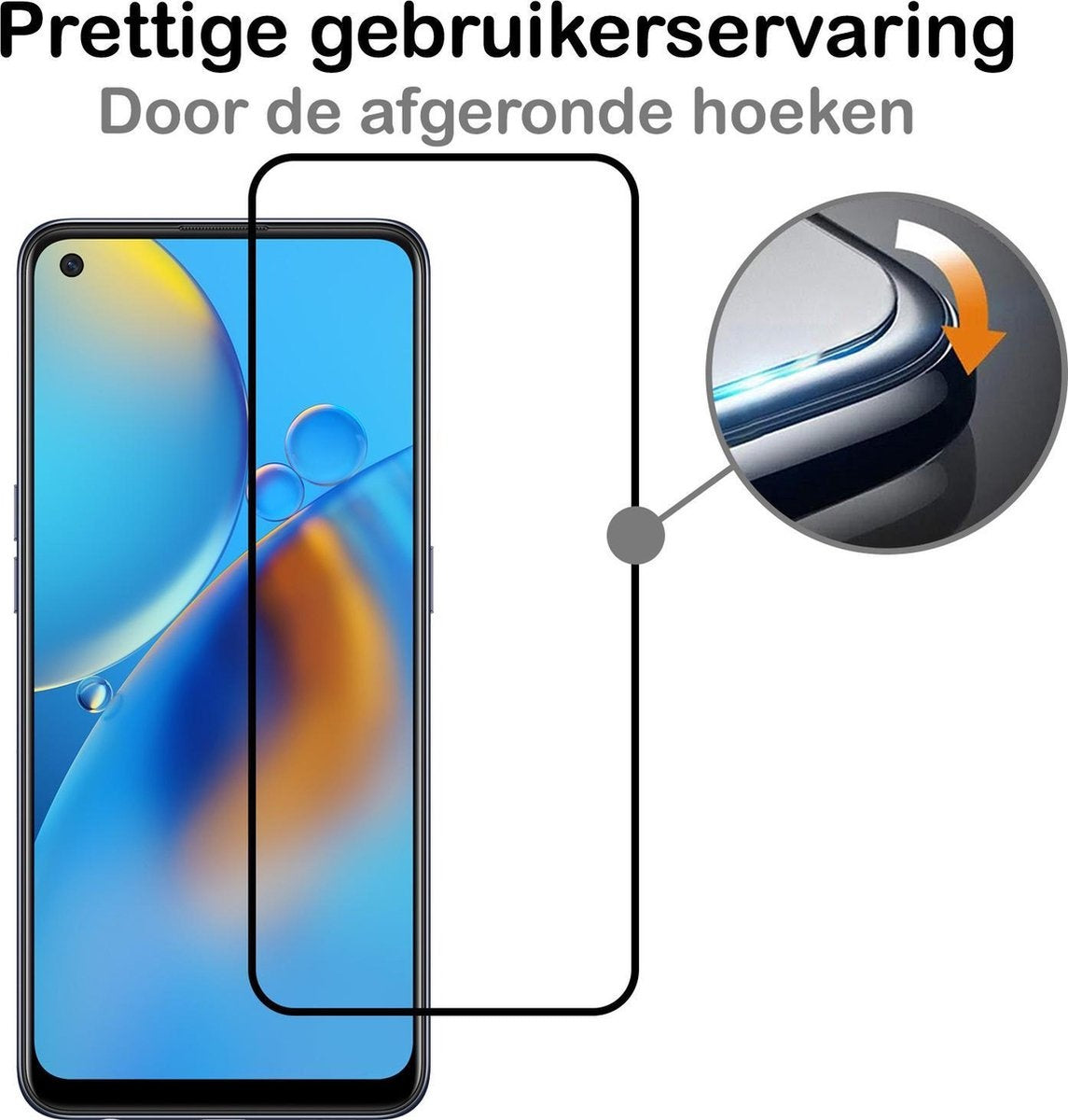 Gehard Glazen Screenprotector met Zwarte Randen voor OPPO A74 4G