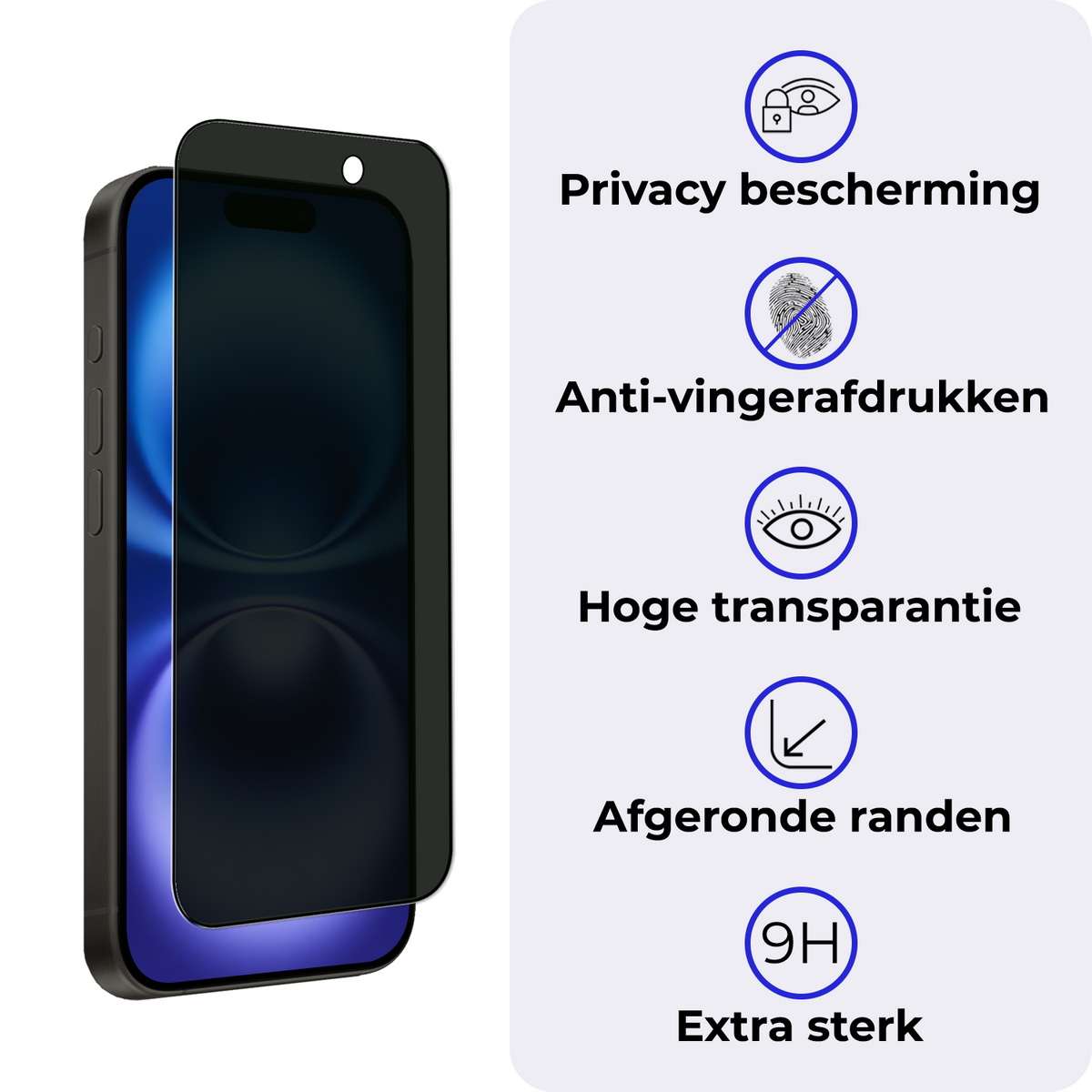 Screenprotector van gehard glas met privacyfilter voor iPhone 16