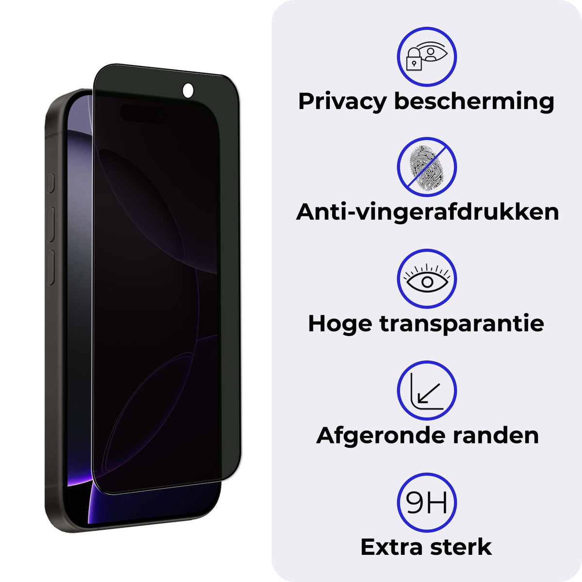 Glazen privacy screenprotector voor iPhone 16 Pro