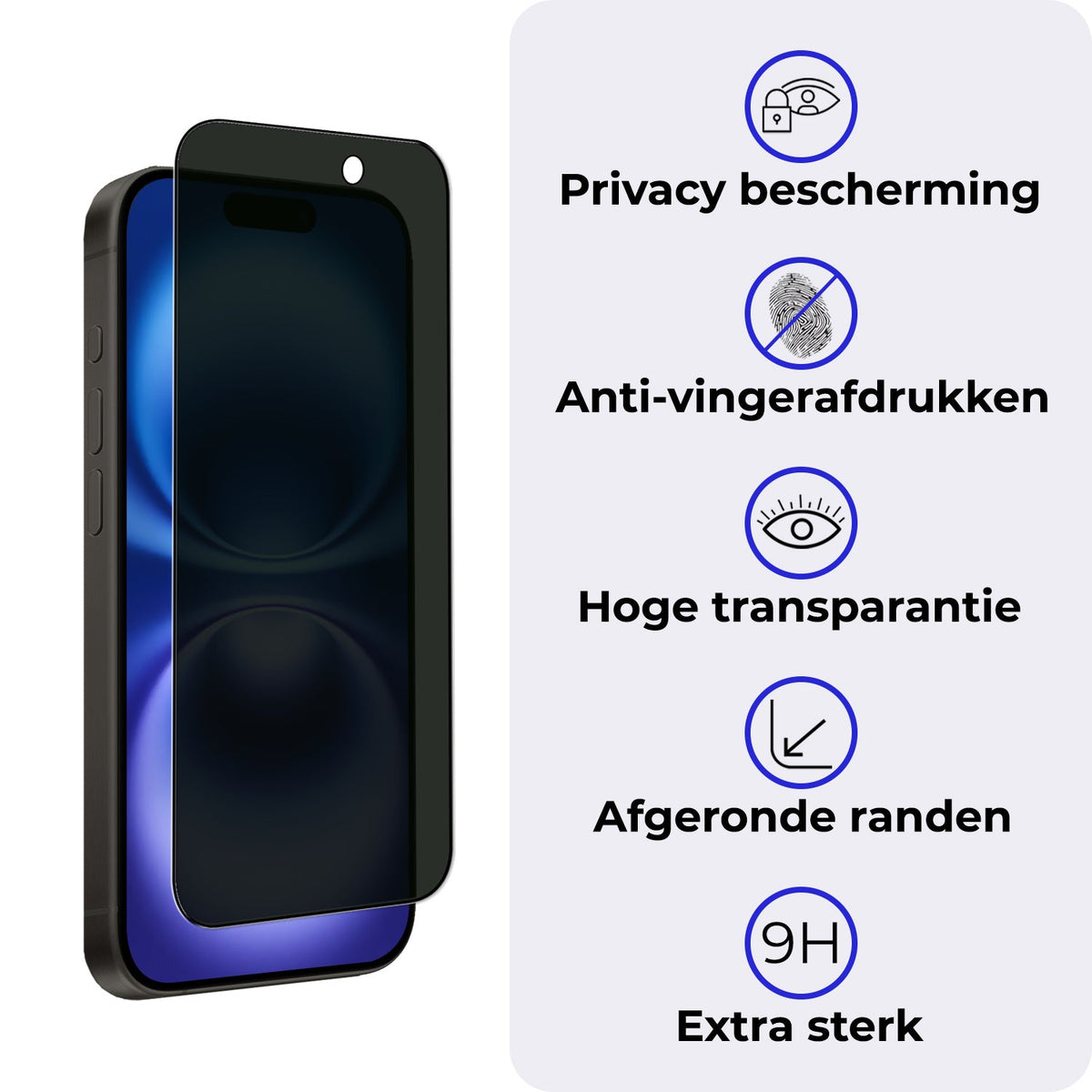 Screenprotector van gehard glas met privacyfilter voor iPhone 16 Plus