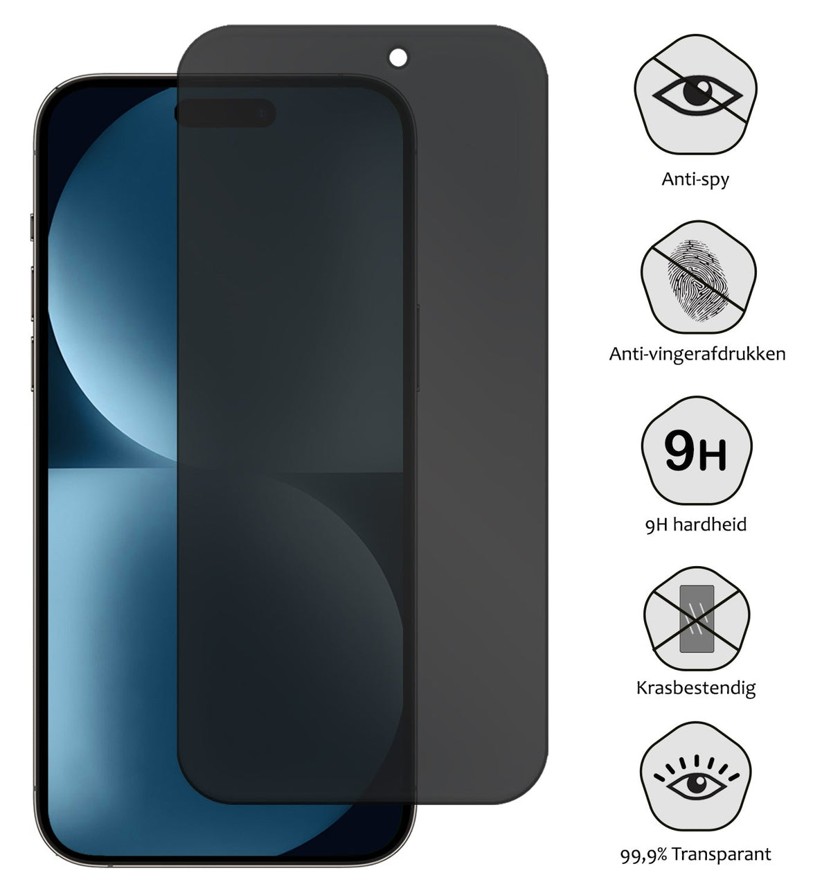 Screenprotector van gehard glas met privacyfilter voor iPhone 15 Plus