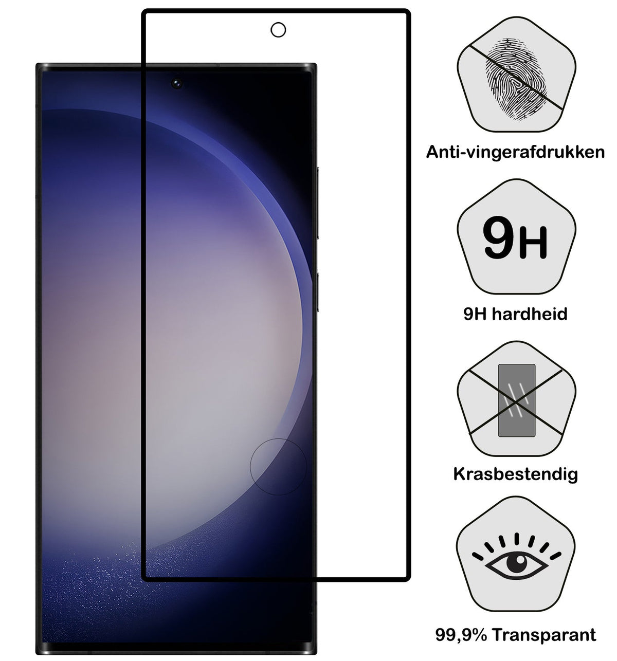 Gehard glazen screenprotector met zwarte randen