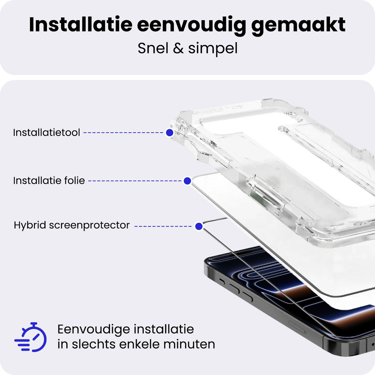 Flexibele glazen screenprotector met installatieframe voor iPhone 17 Pro Max