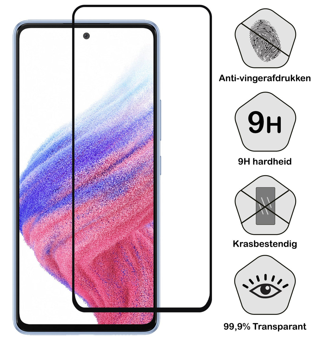 Gehard glazen screenprotector met zwarte randen geschikt voor Samsung Galaxy A53
