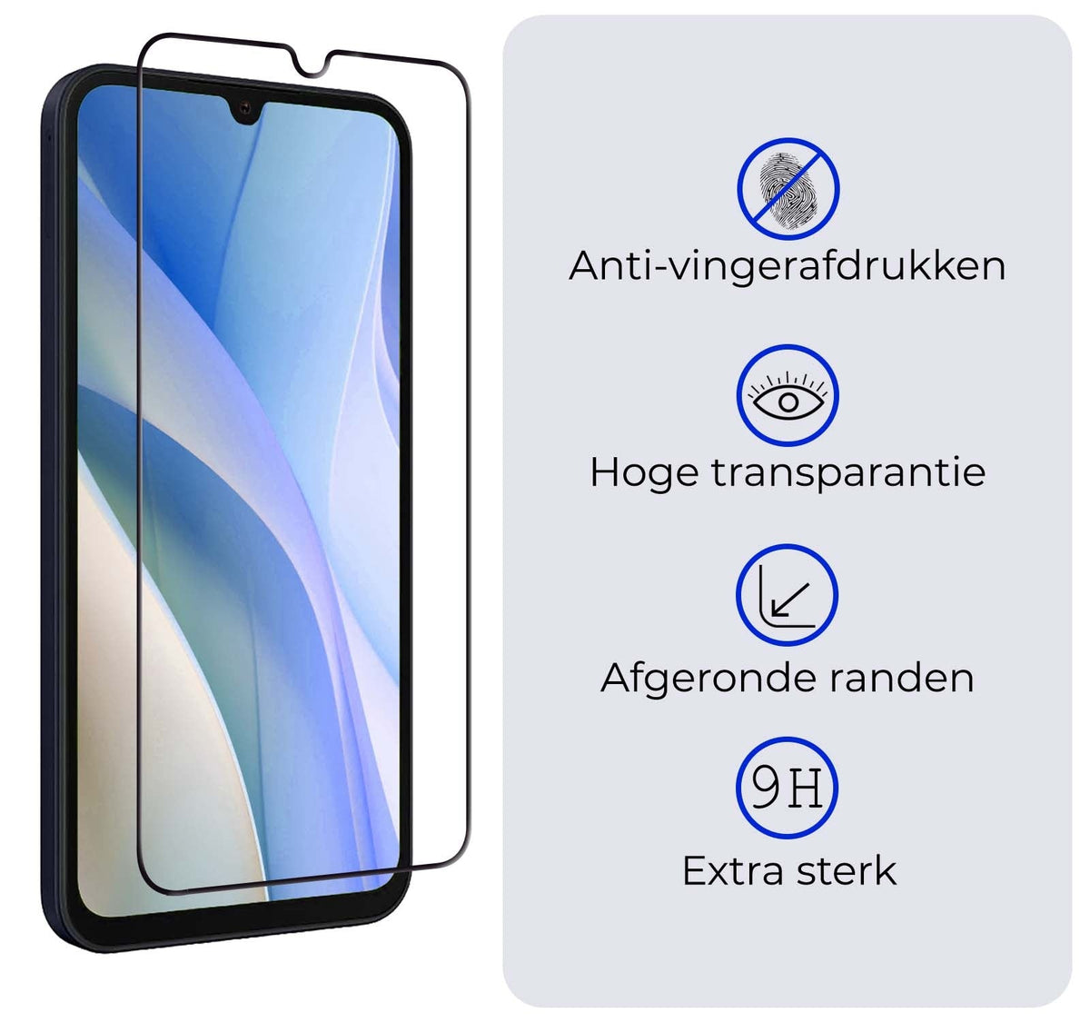 Full screen screenprotector met zwarte randen voor Samsung A15