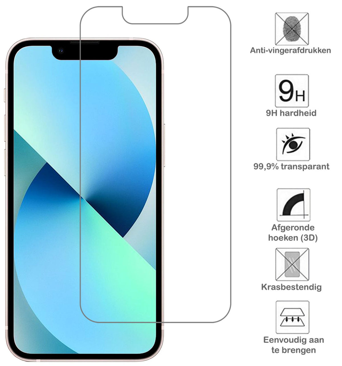Glazen screenprotector voor iPhone 13 met antikraslaag