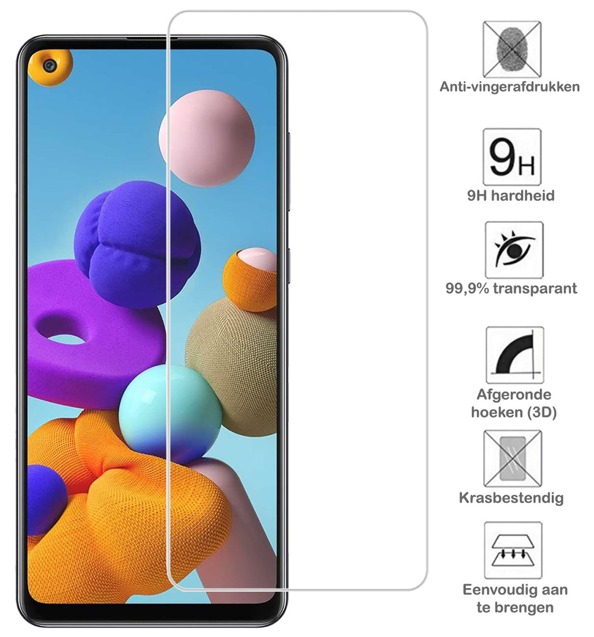 Screenprotector van gehard glas met zwarte randen