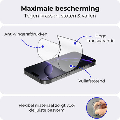 Flexibele glazen screenprotector met installatieframe voor iPhone 16 Pro Max