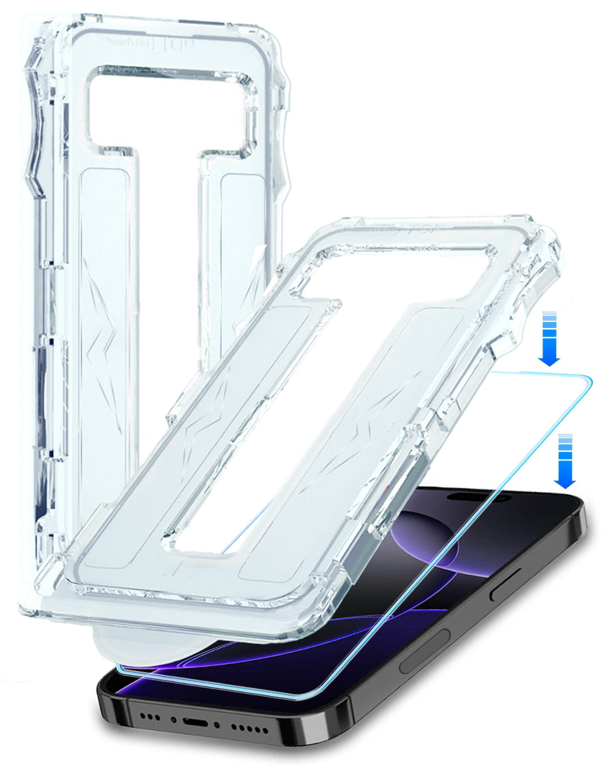 Flexibele glazen screenprotector met installatieframe voor iPhone 16 Pro