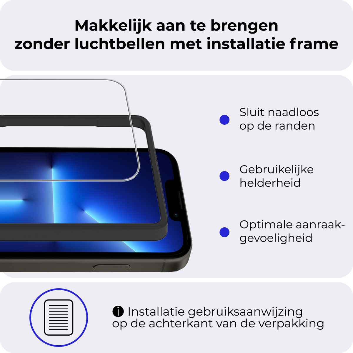 Screenprotector van gehard glas met handig installatieframe