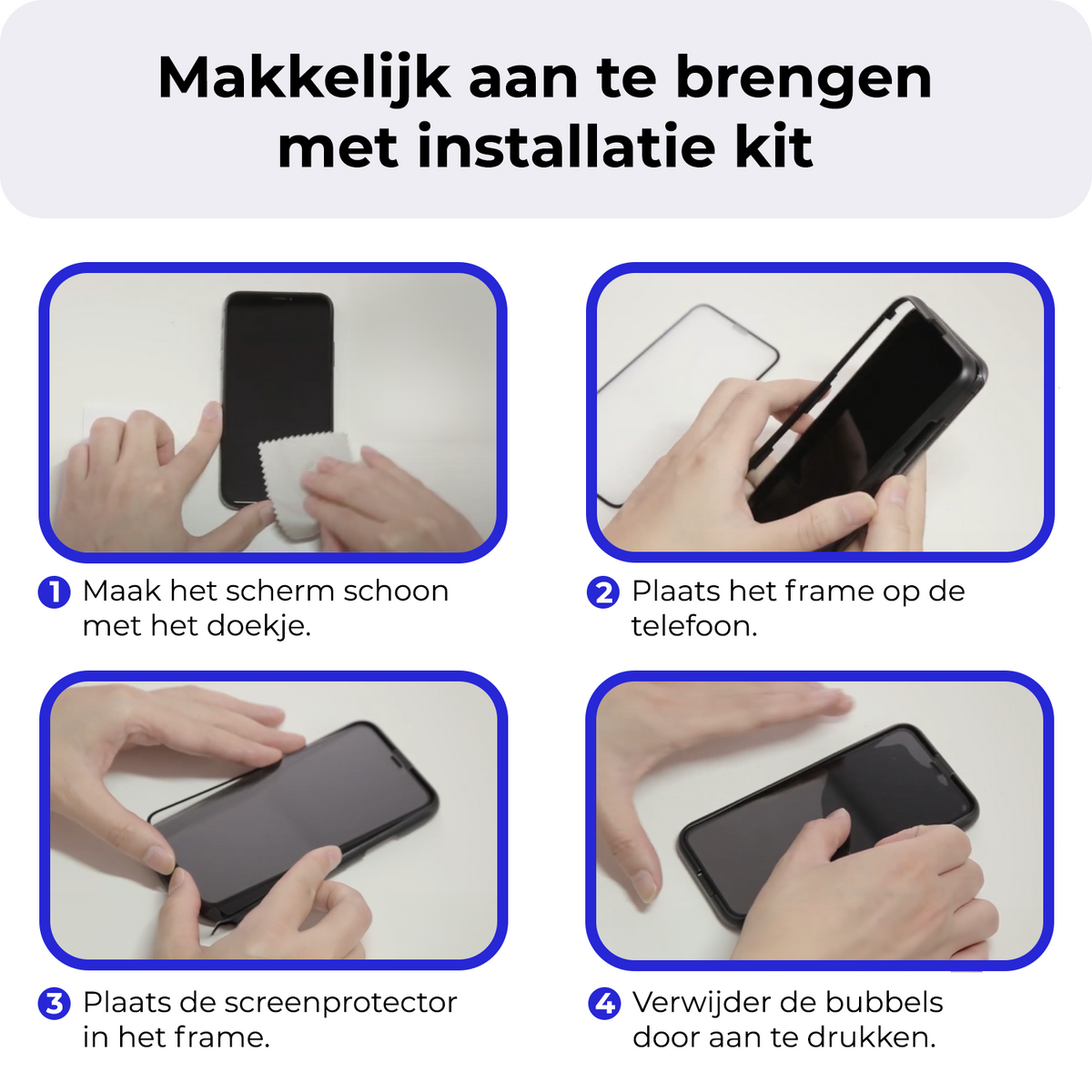 Screenprotector van gehard glas met handig installatieframe