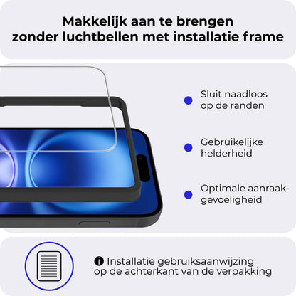 Screenprotector van gehard glas met installatieframe voor iPhone 16