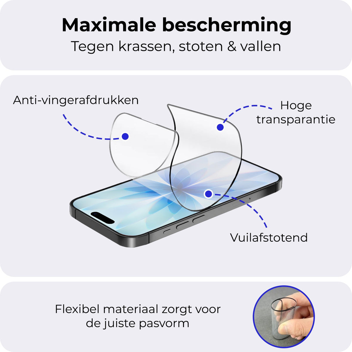 Flexibele glazen screenprotector met installatieframe voor iPhone 17