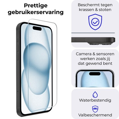 Gehard glazen screenprotector met installatieframe voor iPhone 15 Pro
