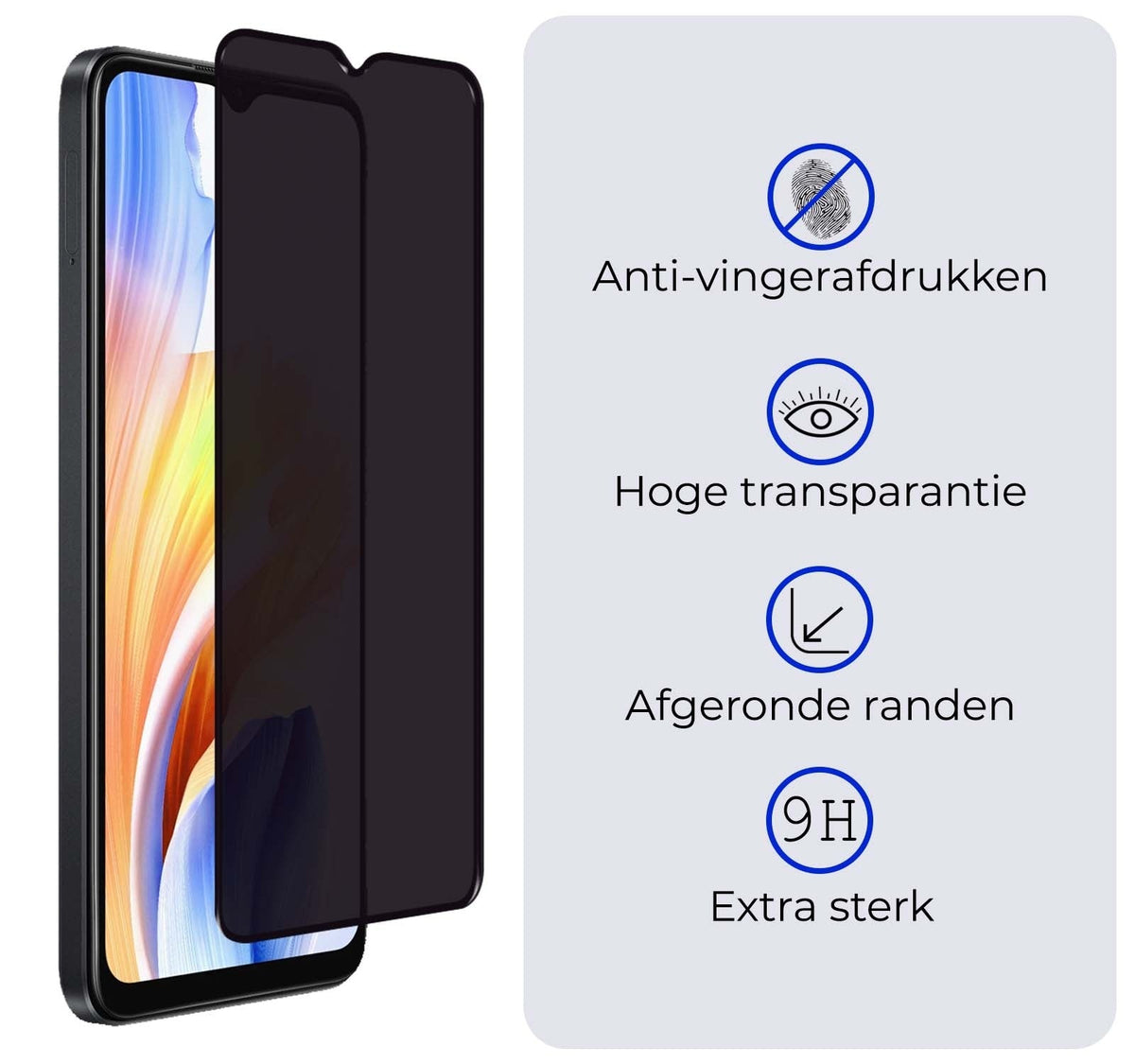 Screenprotector van gehard glas met privacyfilter voor OPPO A18