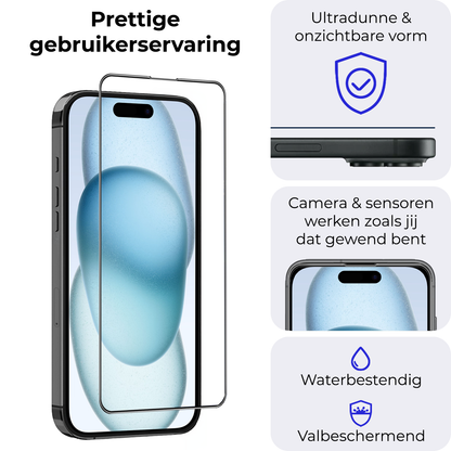 Hybride screenprotector voor iPhone 15 met installatieframe