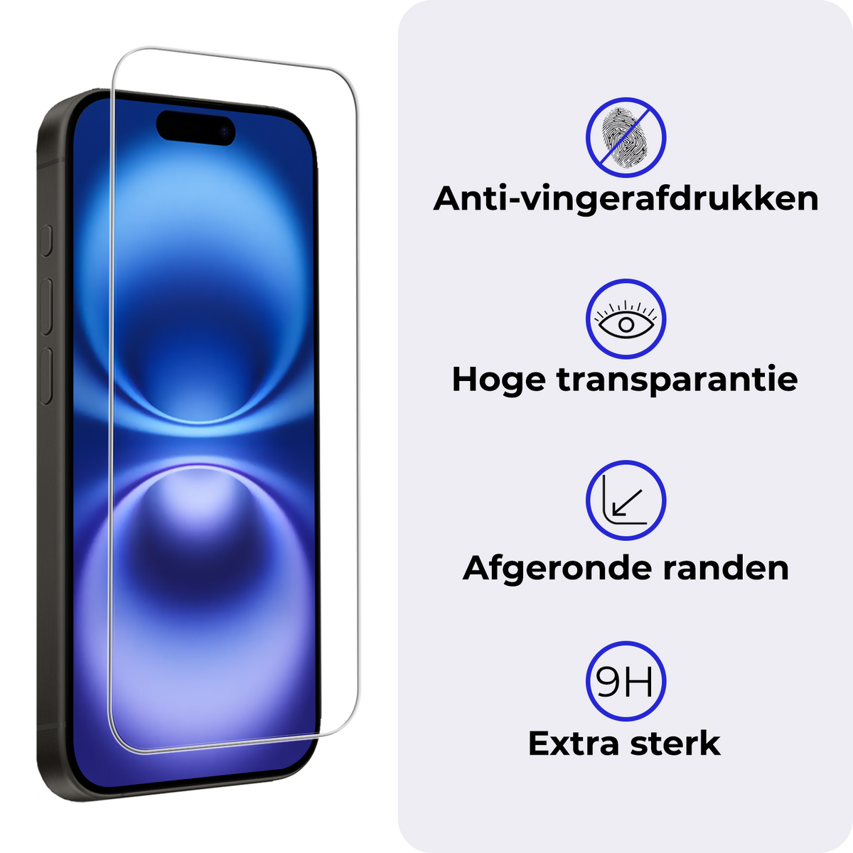 Screenprotector van gehard glas met installatieframe voor iPhone 16
