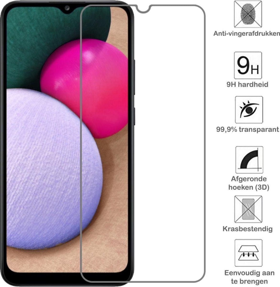Gehard glazen screenprotector met krasbescherming voor Samsung Galaxy A02s