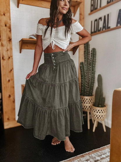 Dames maxi-rok van denim met hoge taille