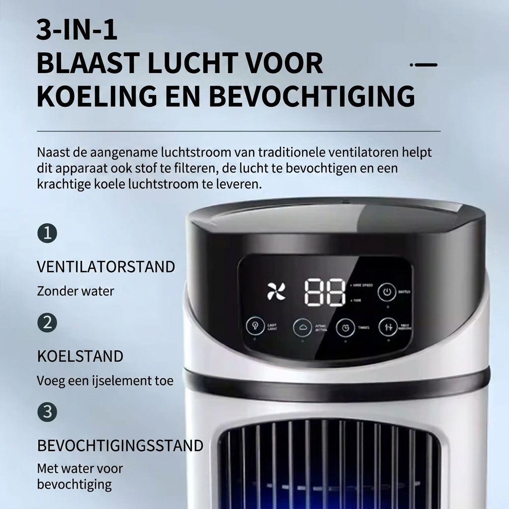Compacte mini luchtkoeler met waterkoeling en timer