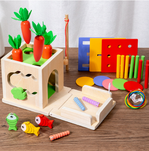 Houten Educatieve Activiteitenkubus Met 8-in-1 Speelfuncties
