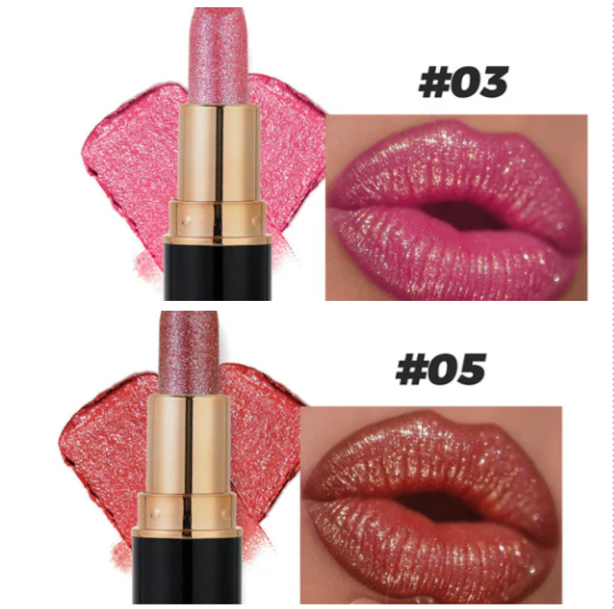 Waterbestendige en hydraterende glitterlippenstift met glanzende finish