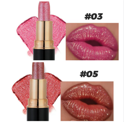 Waterbestendige en hydraterende glitterlippenstift met glanzende finish