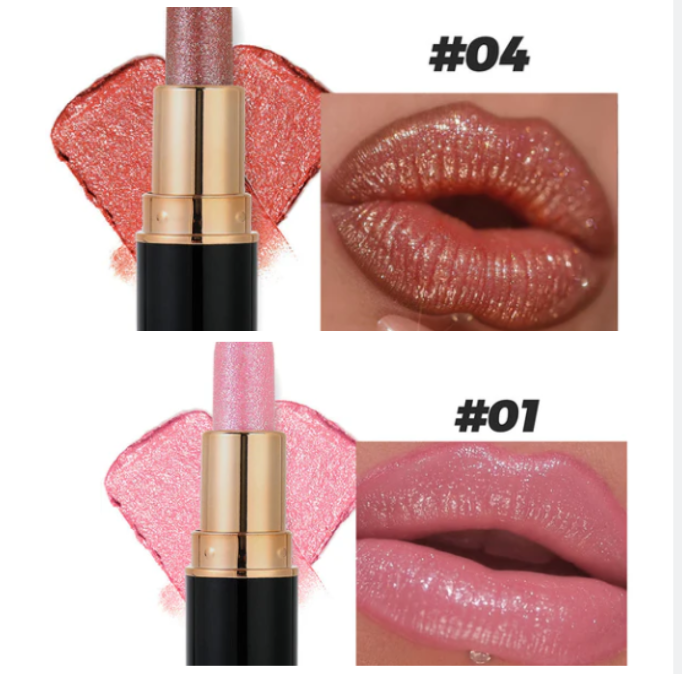 Waterbestendige en hydraterende glitterlippenstift met glanzende finish