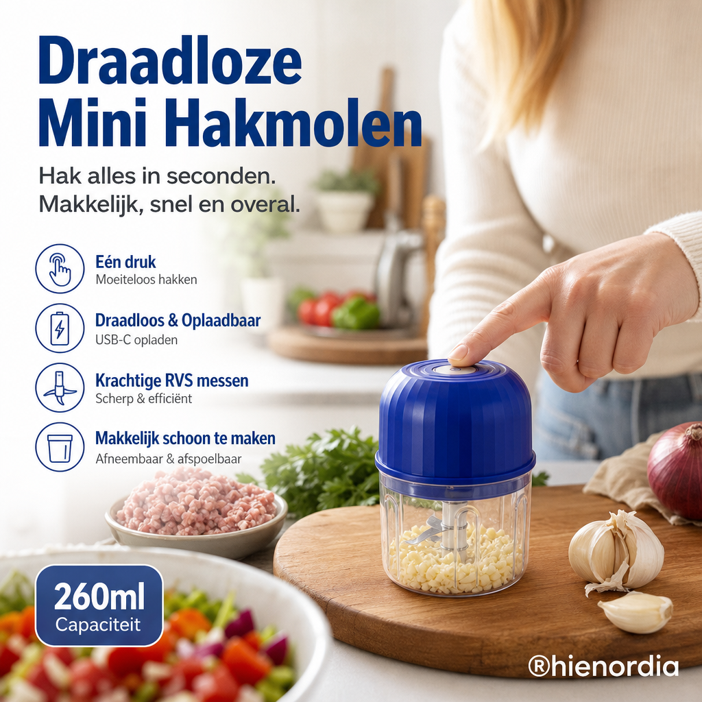 Draadloze elektrische mini voedselhakker met usb oplaadfunctie