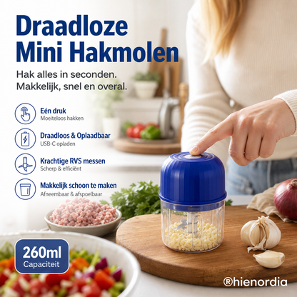 Draadloze elektrische mini voedselhakker met usb oplaadfunctie