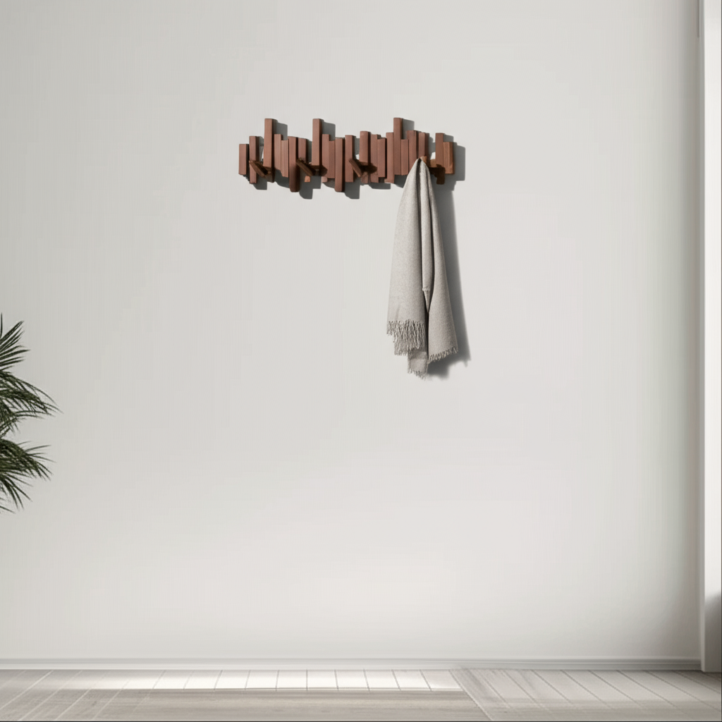Houten wandkapstok met opklapbare magnetische haken