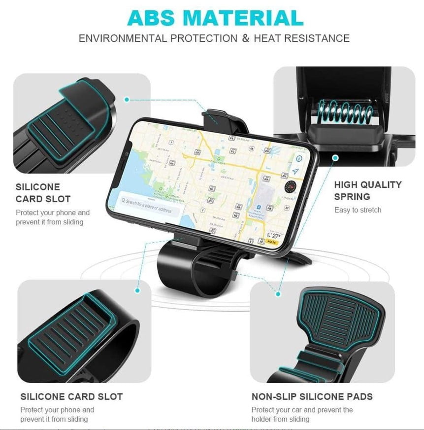 Universele autohouder met dashboardklem en siliconen tanden