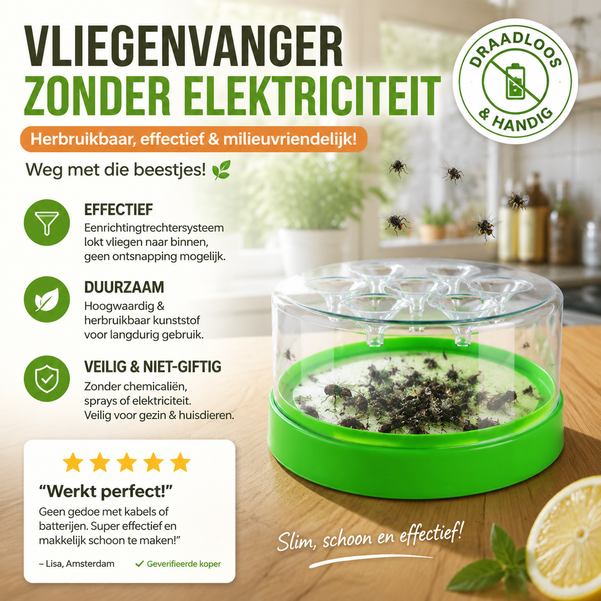 Herbruikbare niet-elektrische vliegenval met trechterontwerp | LE30337533A2