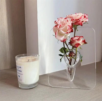 Fotolijstvormige bloemenvaas van acryl met Scandinavisch design
