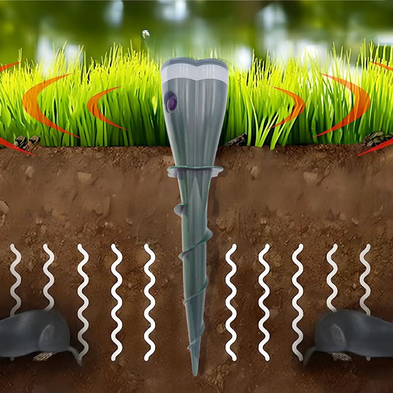 Waterdichte mollenverjager op zonne-energie met schroefpen