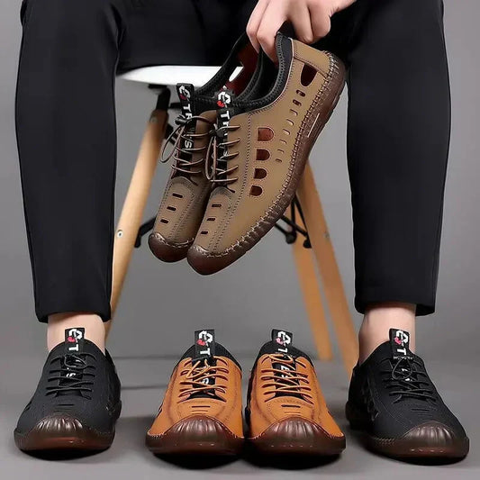 Leren wandelschoenen met ademende antislipzool