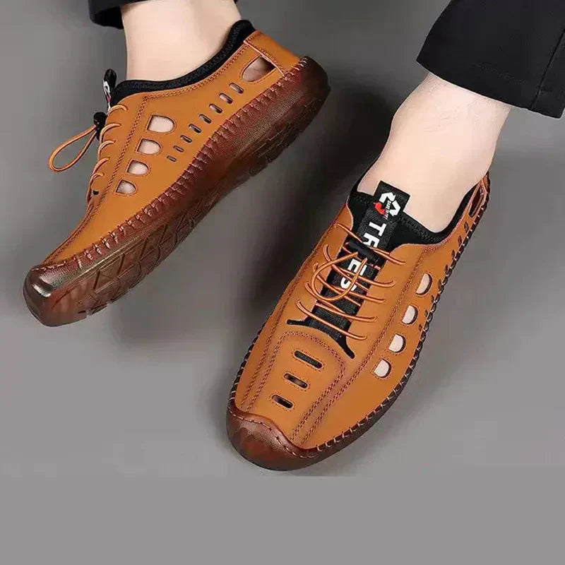 Leren wandelschoenen met ademende antislipzool