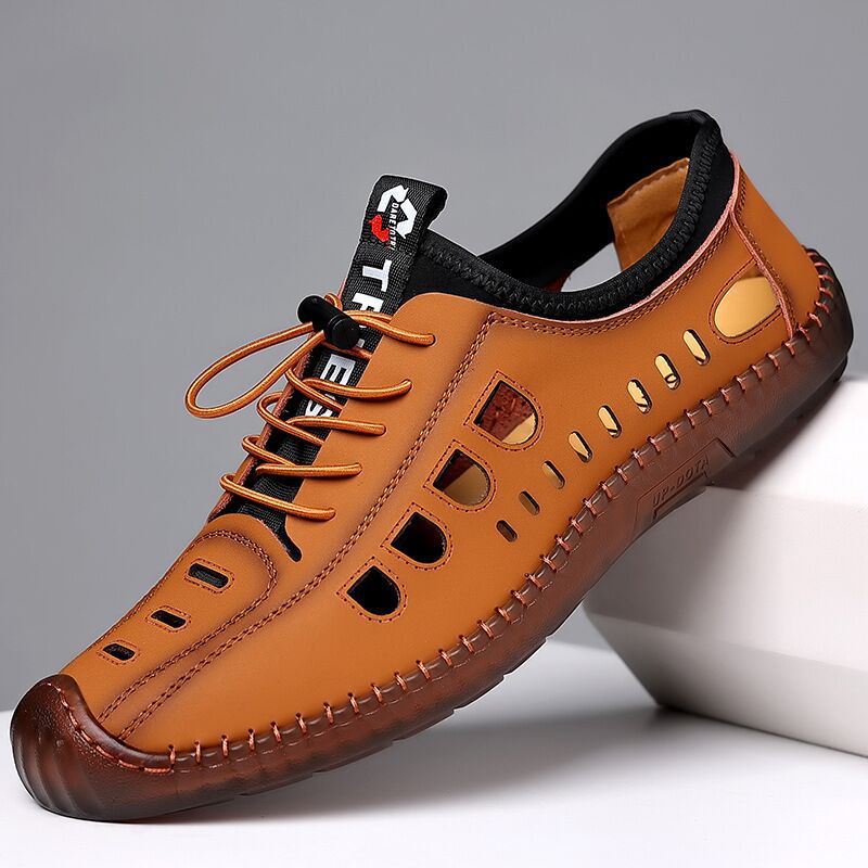 Leren wandelschoenen met ademende antislipzool