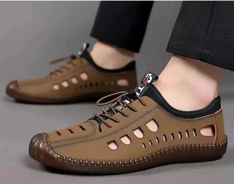 Leren wandelschoenen met ademende antislipzool