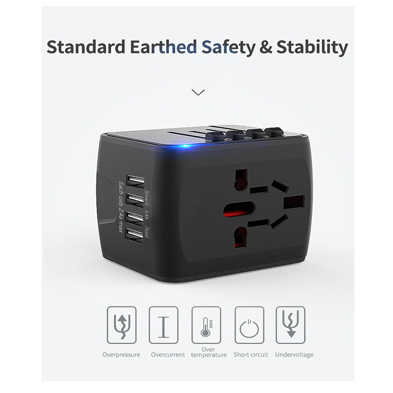 Universele reisstekker met 4 USB-poorten