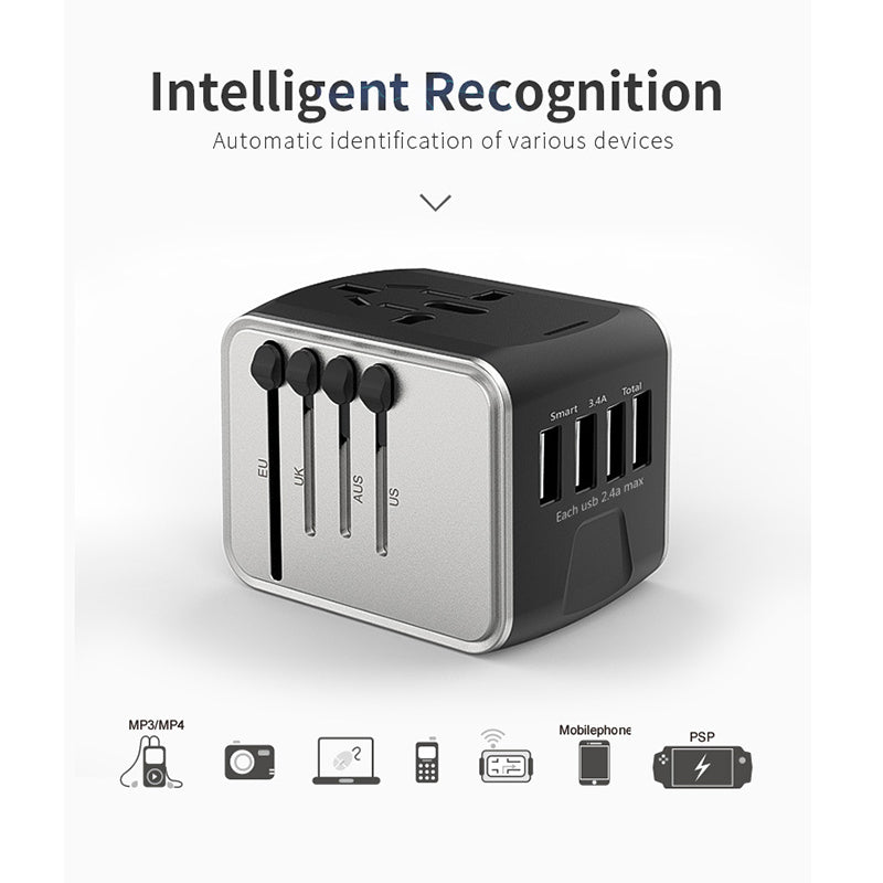 Universele reisstekker met 4 USB-poorten
