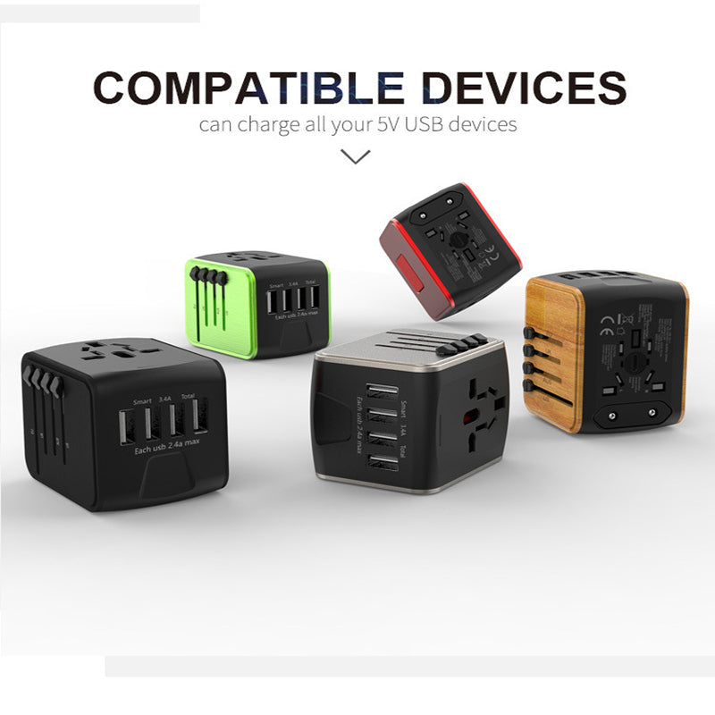 Universele reisstekker met 4 USB-poorten