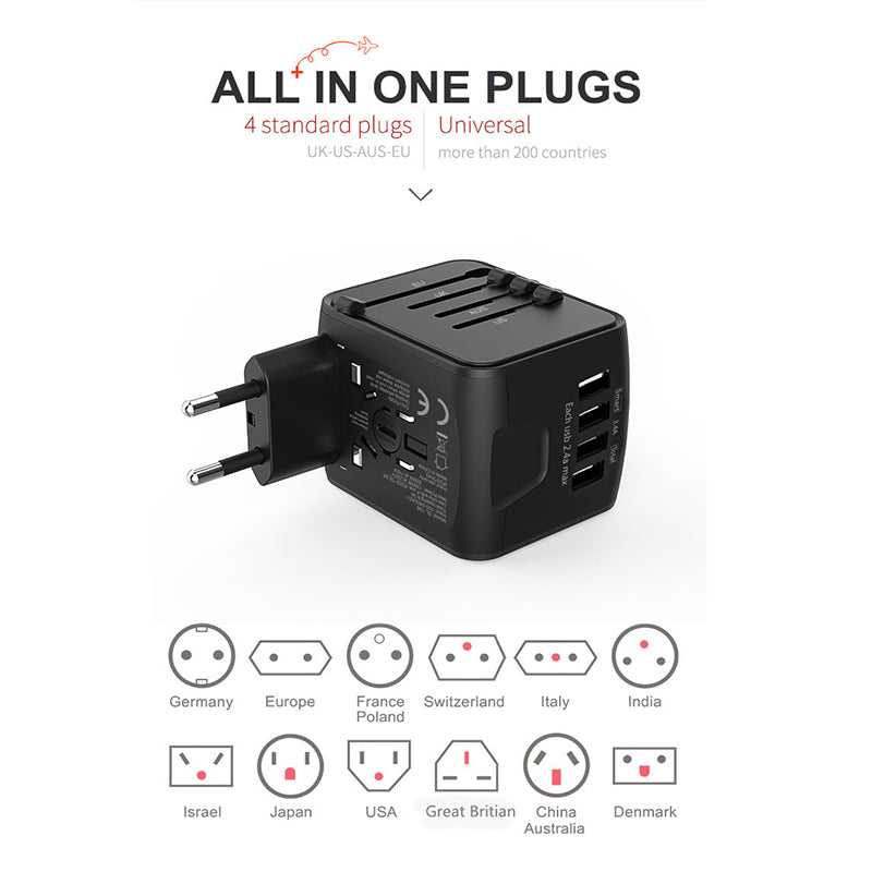 Universele reisstekker met 4 USB-poorten